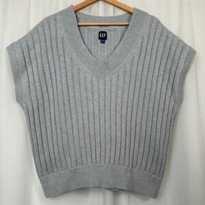 Gap Womens Sweater Vest XLT Tall Gray Preppy Cotton Neutral Minimalist Academia